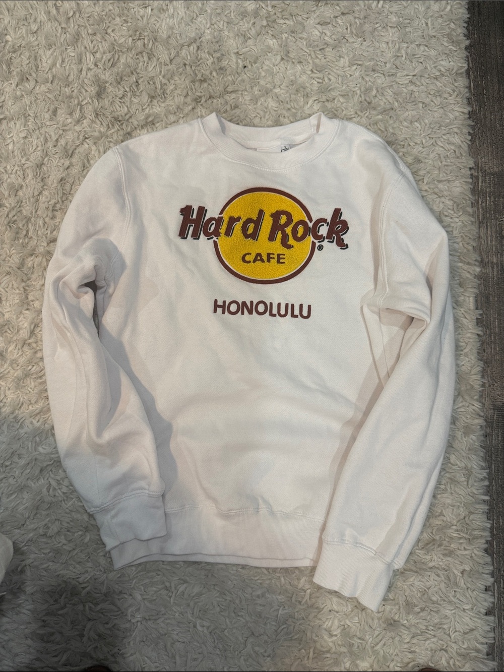 Hard Rock Cafe White Crewneck with Yellow & Maroon Logo